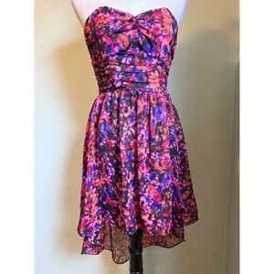 Strapless Floral Print Hi Low Dress Y2K boho whimsigoth fairy pink purple small
